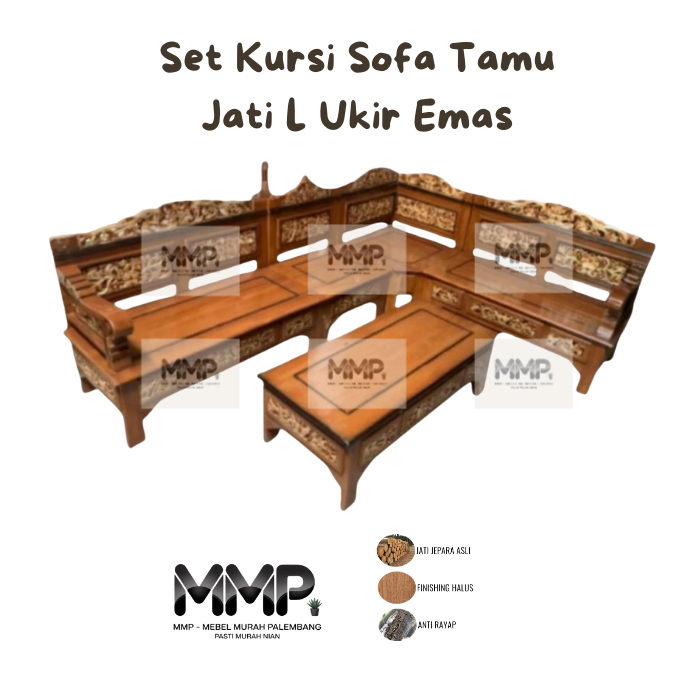 Set Kursi Sofa Tamu Jati L Ukir Emas | Kursi Sofa Tamu Jati Jepara Asli Murah Palembang