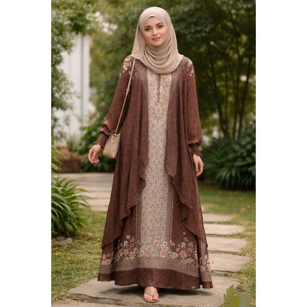 Gamis Muslim Syari Shella Dress BO Bahan Silk MIx Chiffon Premium LD 100-130 cm PJ 138 cm Size M L X