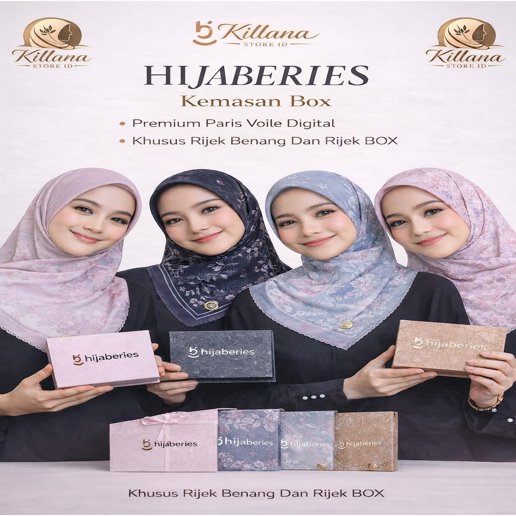 Khusus Rijek Kerudung Segi Empat Motif Print Hijaberies Voal Voile Signature Digital Metal Logo Kema