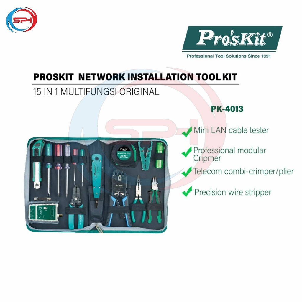PROSKIT PK-4013 NETWORK INSTALLATION TOOL KIT - PERALATAN INSTALASI JARINGAN 15 IN 1 MULTIFUNGSI PRO
