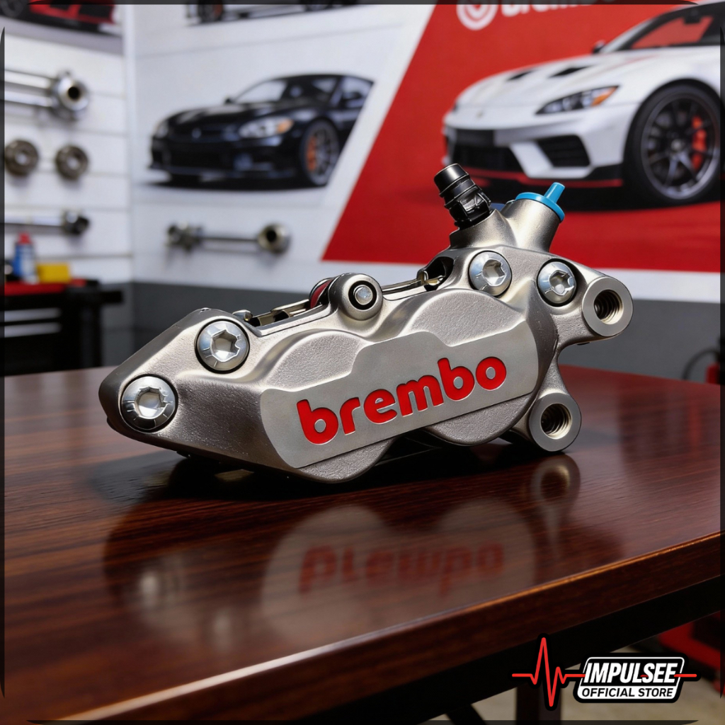 Kaliper 4P Kanan/Kiri Kaliper 4 Piston Axial BREMBO Hitam & Grey Kaliper Rem Cakram