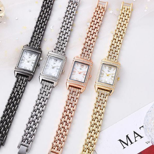 Dgc 1008 Jam Tangan Wanita Alloy Stainless Steel Berlian Korea Elegan Kuarsa Persegi Panjang Jam