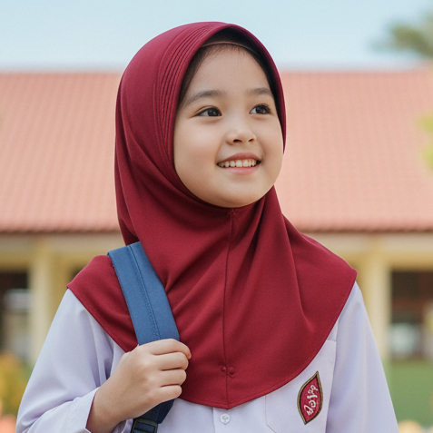 Hijab Anak Simple Model Bergo Bahan Adem & Lembut Warna Merah