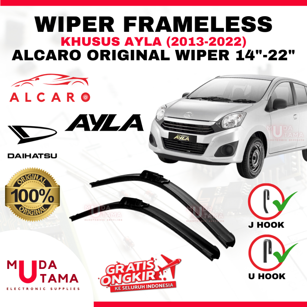 Wiper Frameless AYLA 2013 s/d 2022 Original Alcaro - Sapu Kaca AYLA - Wiper AYLA Frameless - Wiper F