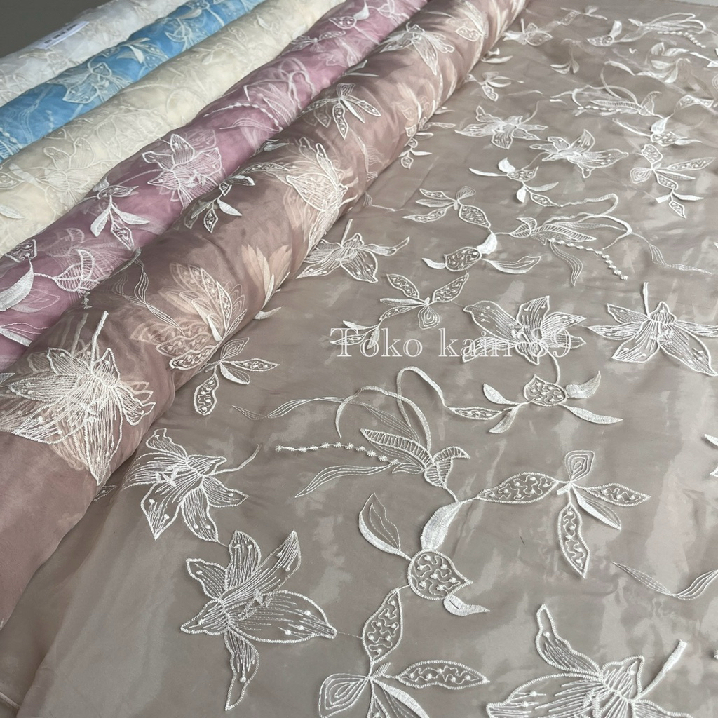 Kain Organza Bordir / Organza Motif / Organza Silk Premium Bunga Rambat