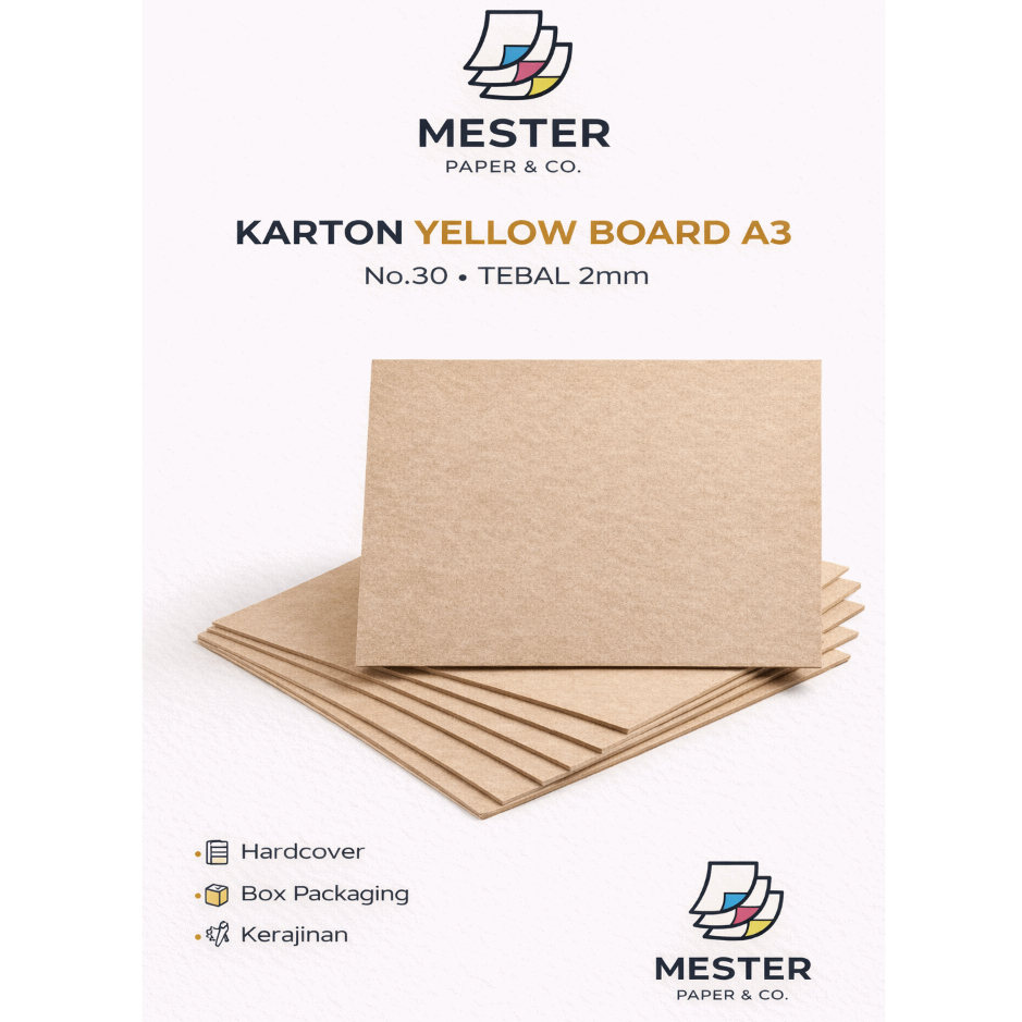 Karton Yellow Board A3 No.30 Tebal 2mm | Karton Board Kaku untuk Hardcover, Box, Kerajinan