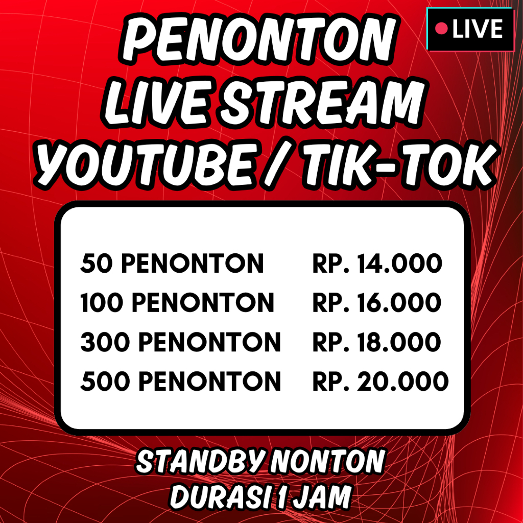 PROMO Penonton Live Streaming Youtube Penonton Live Tiktok Bergaransi Penonton Standy 1 Jam Live TT 