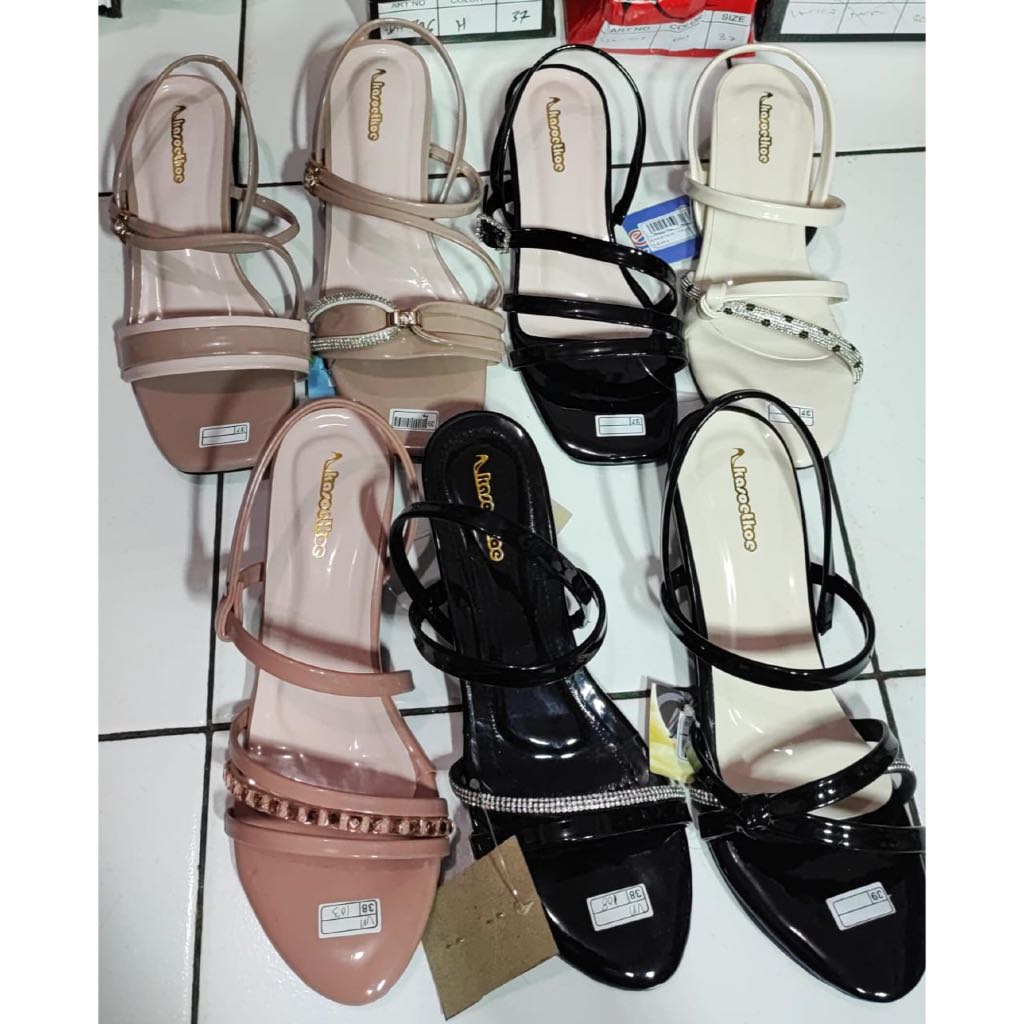 KASOETKOE Sandal Wanita Heels Hak Tahu 3cm Kulit Sintetis Tali Edrea Kepang Putih Cream Salem Tan Hi