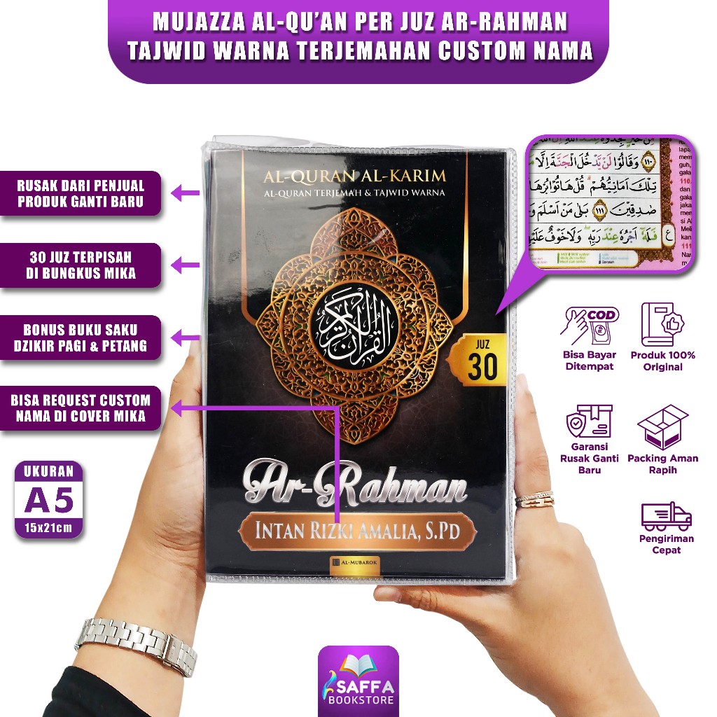 Alquran Tajwid Warna Perjuz Ar Rahman A5 30 Juz, Alquran Terjemahan & Tajwid Berwarna Perjuz 30 Juz