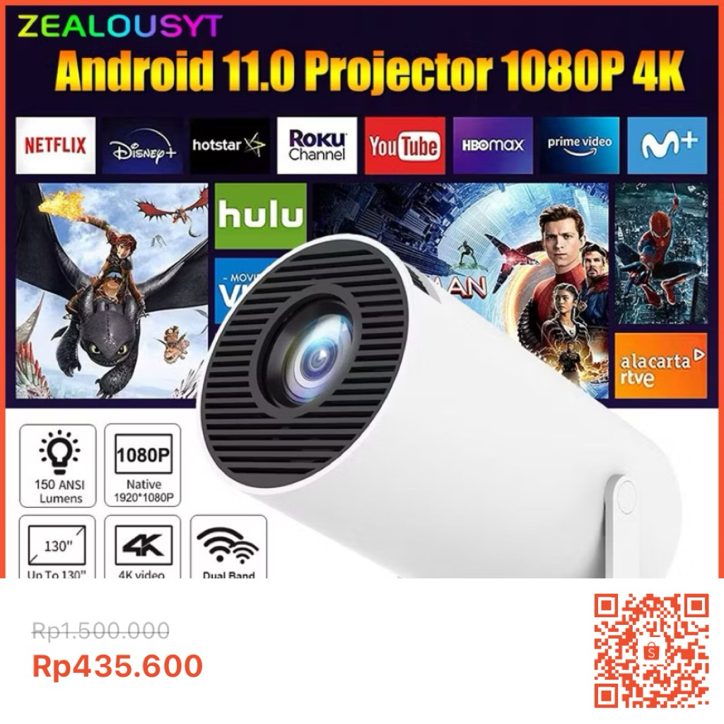 HY300 Pro Proyektor Mini Portable Hp 4K Android11.0 Wifi 6 Bluetooth 5.0 Smart Projector 1080P HD