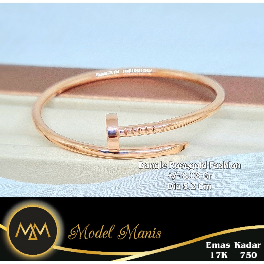 MODIS JEWELLERY - Gelang Bangle Paku Tebal Rosegold - Emas 17k  750