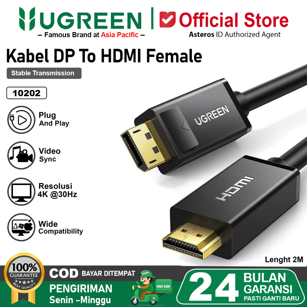 UGREEN Kabel Display Port to HDMI Male/Female 4K@30Hz 1080p@120Hz