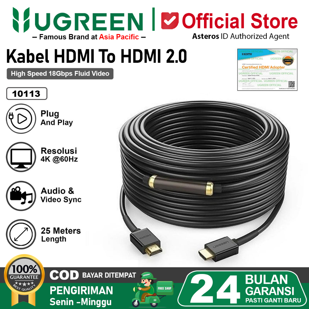 UGREEN Kabel HDMI To HDMI 25 Meter 4K 60Hz 18Gbps Ultra HD 10113