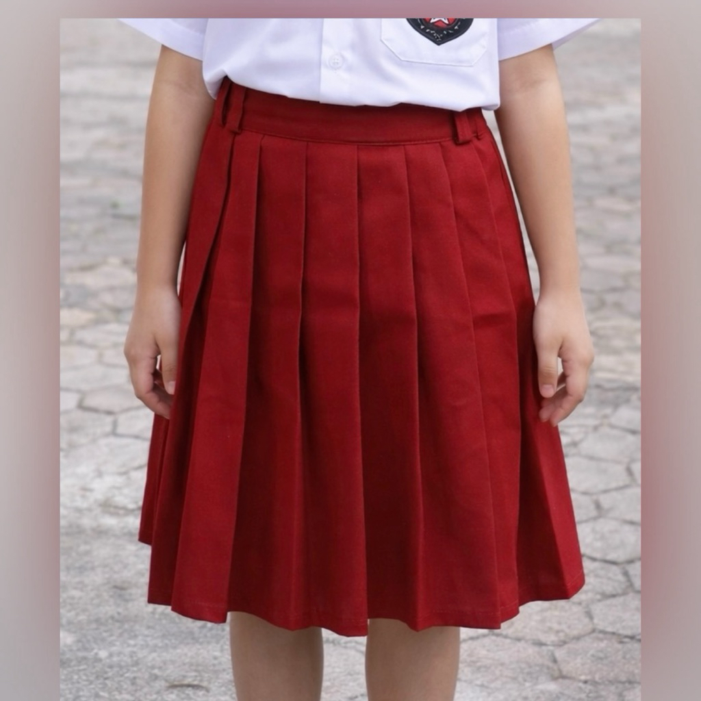 ROK PENDEK Sekolah SD  Rok Rempel Perempuan Seragam Sekolah SD MI MERAH HATI