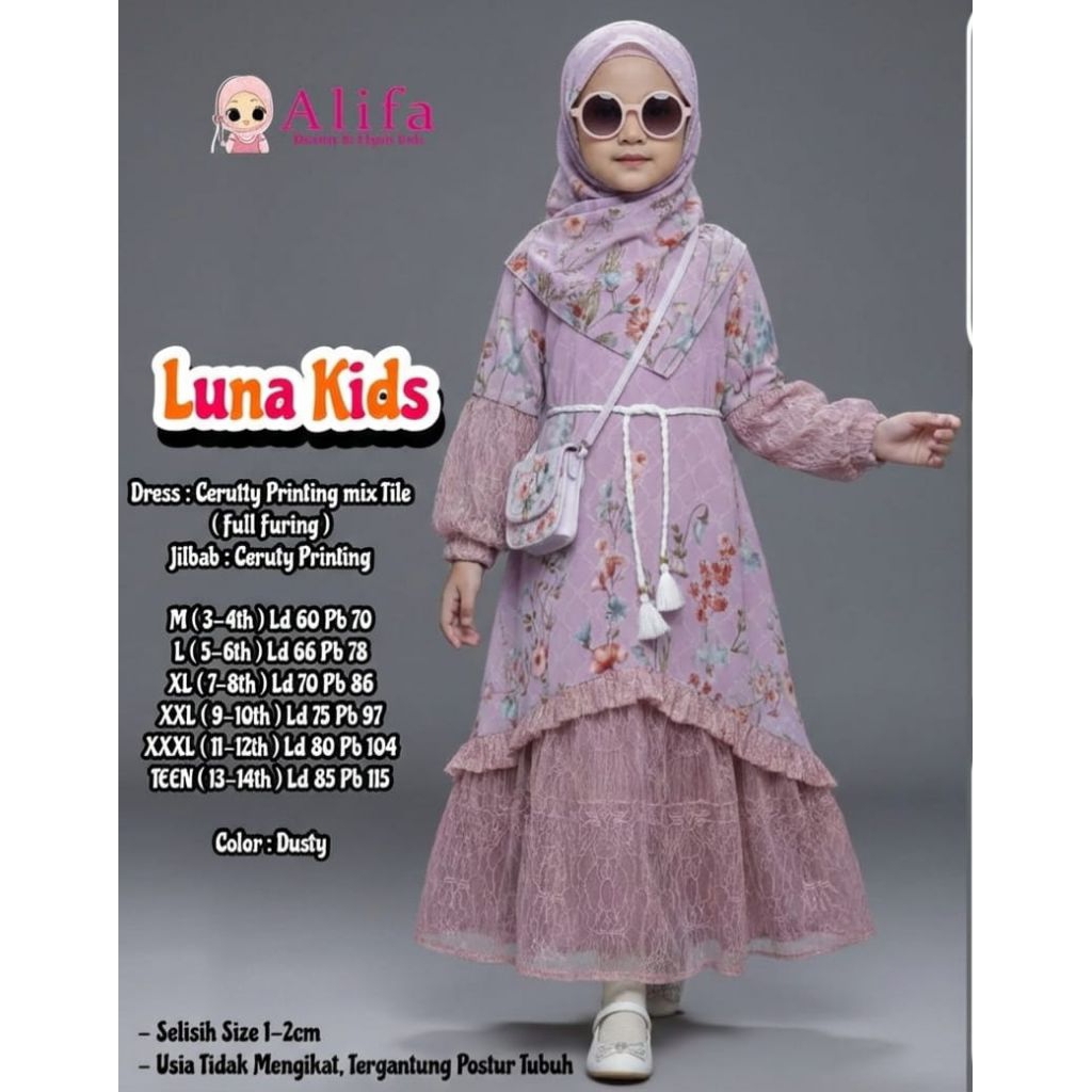 LUNA KIDS GAMIS ANAK SET HIJAB TERBARU ORI ALIFA