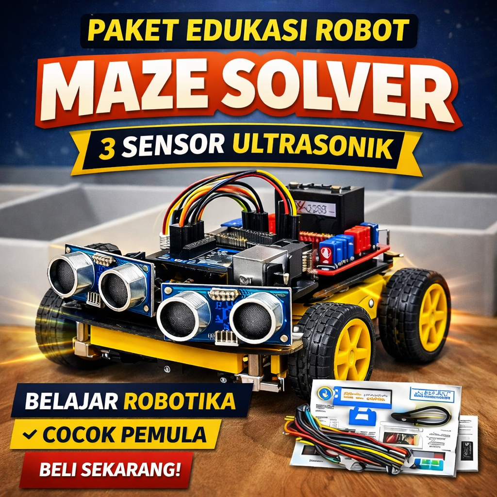 Kit Robot Maze Solver Arduino 3 Sensor Ultrasonik Paket Belajar Robotika Pemula