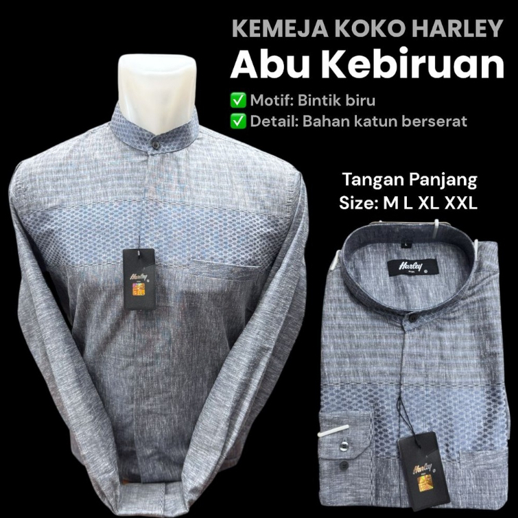 kemeja Koko kemko Harley lengan panjang warna abu original terbaru baju muslim terbaru