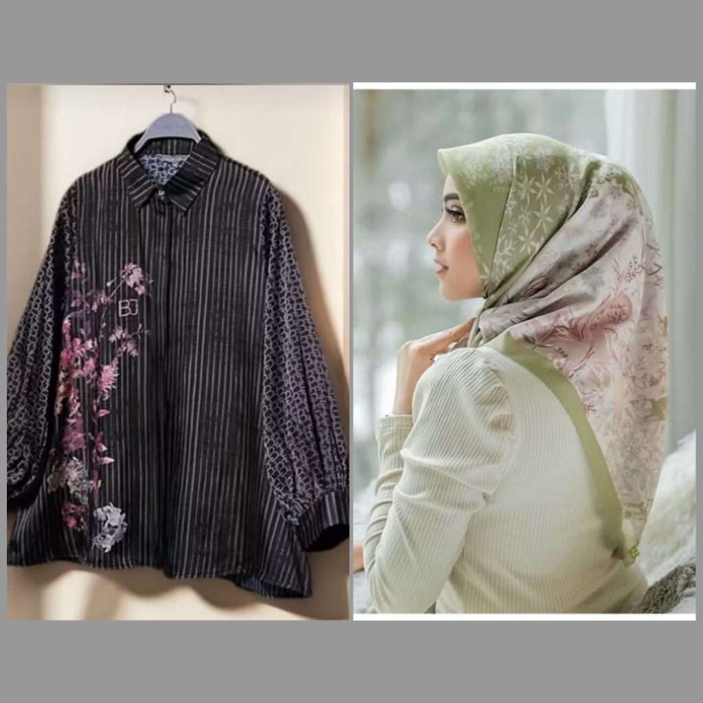 BUNDLING NEW BENANG JARUM DARK VIOLA (S) NEW BUTTONSCARVES FROZEN WILLOW LENGKAP BOX