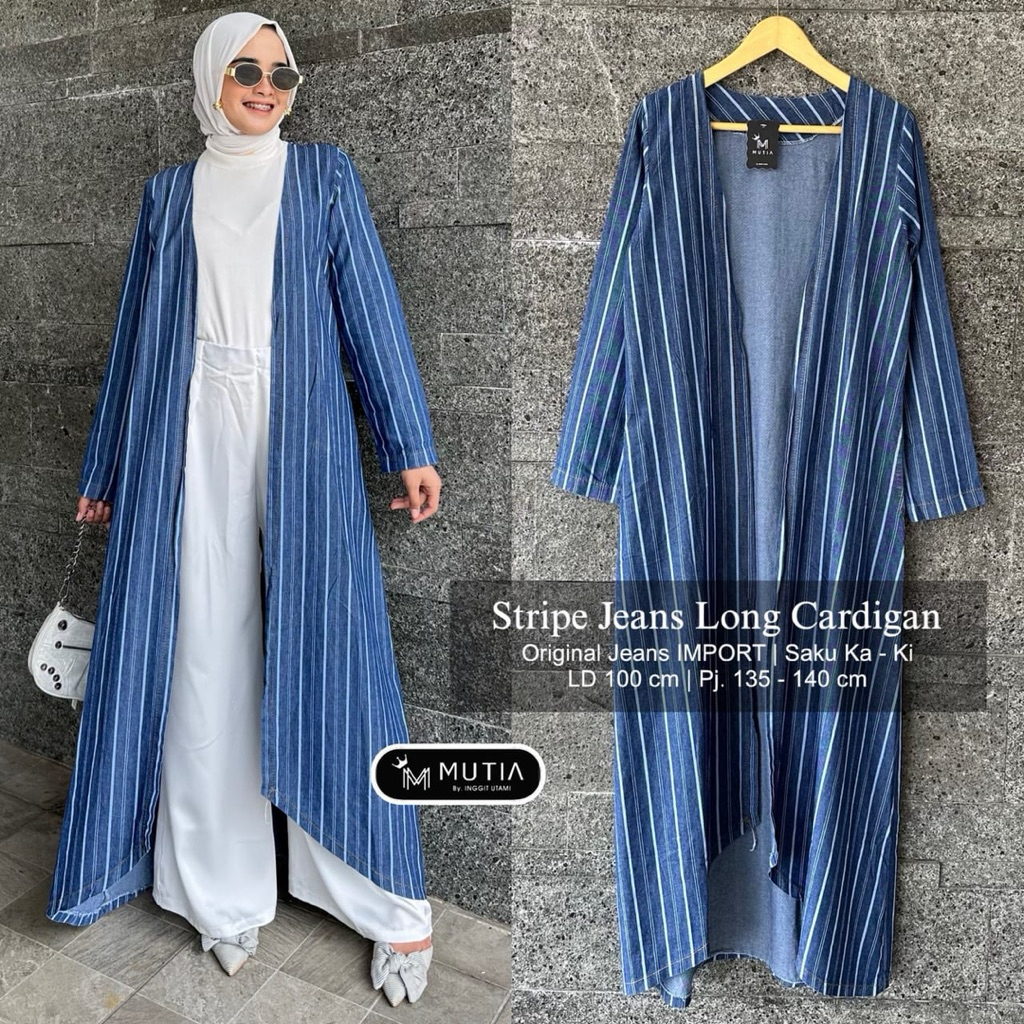 COD= NO CANCEL• Stripe Jeans Long Cardigan by Mutia• Outer Panjang Jeans Motif Garis Garis