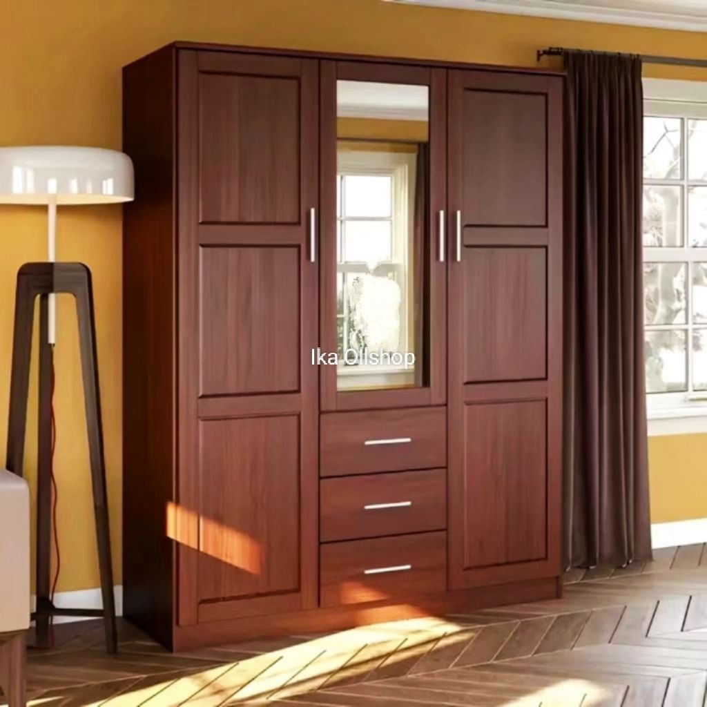lemari pakaian minimalis modern asli kayu jati jepara pintu 3