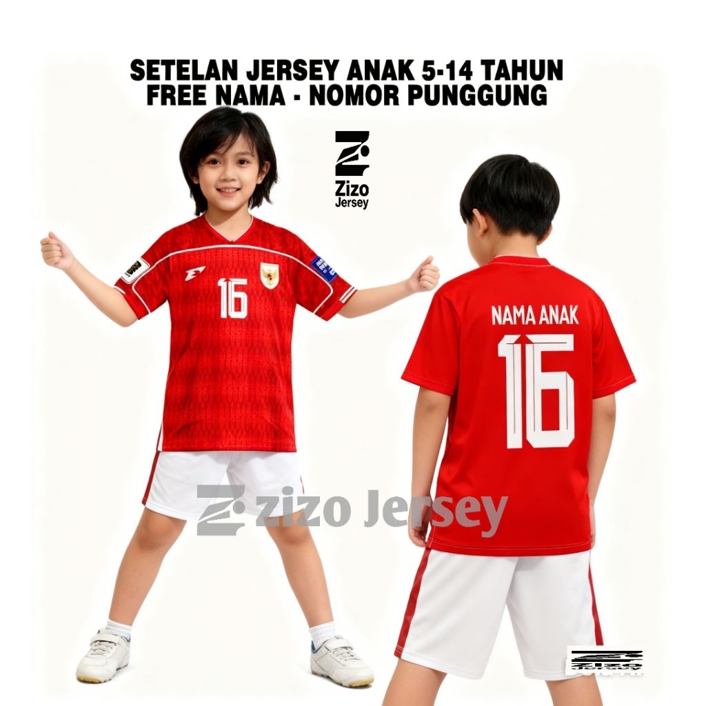 Jersey Anak-anak Timnas Indonesia Free Sablon Nama Dan No Punggung