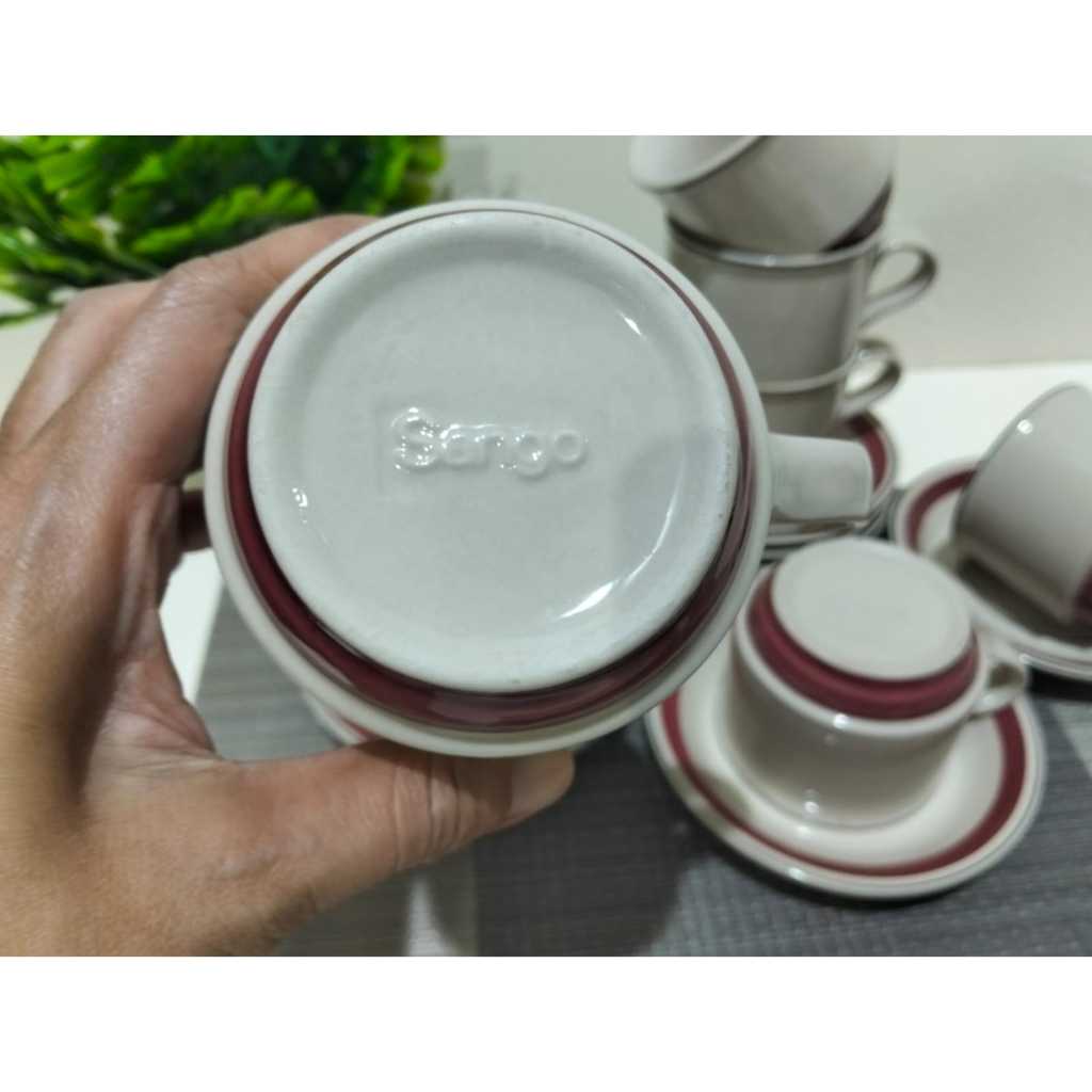 CANGKIR LEPEK SANGO TREND RUBY 6 + 6 CANGKIR + LEPEK BAHAN KERAMIK TEBAL DESAINT ELEGANT