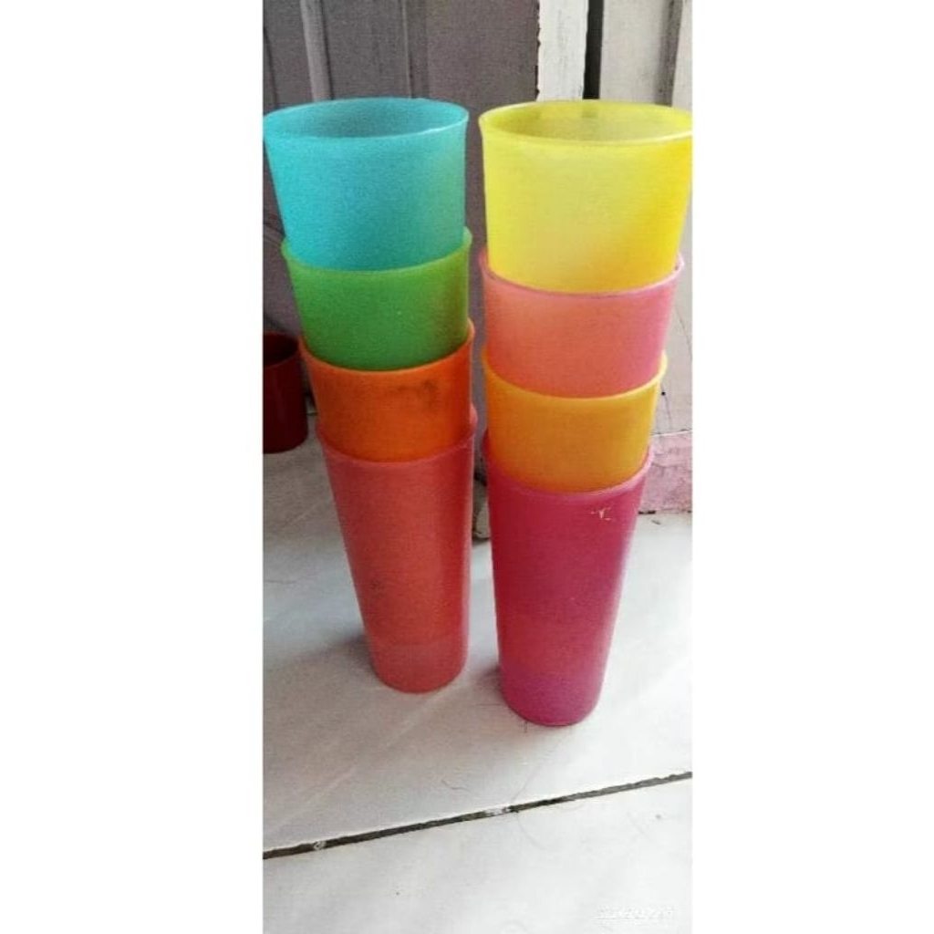 Gelas Tupperware second 8pcs tanpa tutup gelas tupperware original warna random