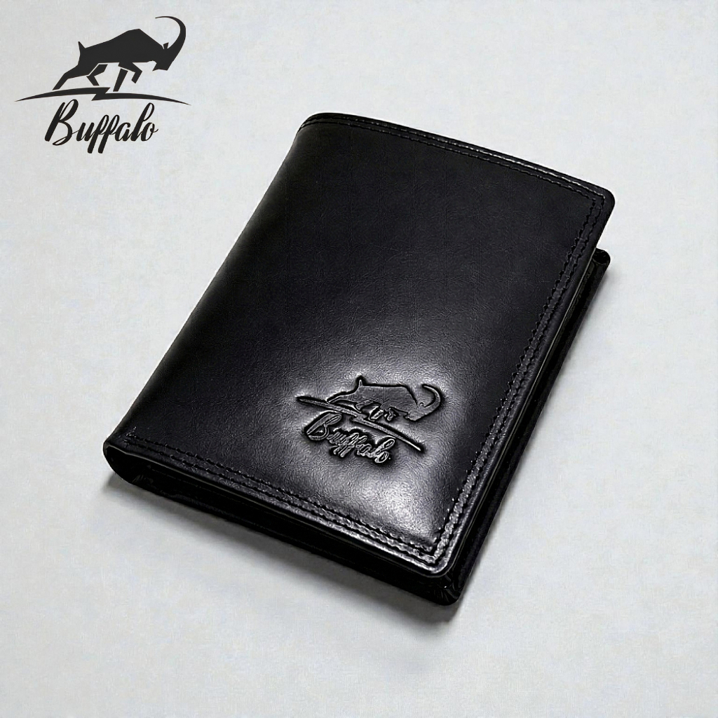 BUFFALO Dompet Pria Kulit Sapi Model Classic Lipat Black Vintage Hitam