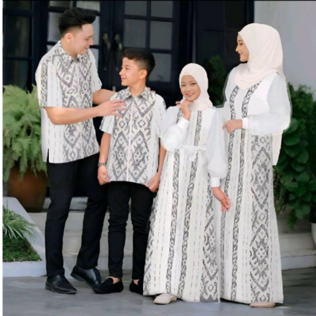Set Couple Family Baju Tenun Couple Keluarga Padma Series Putih Tulang Dress X Kemeja Tenun Ethnik P