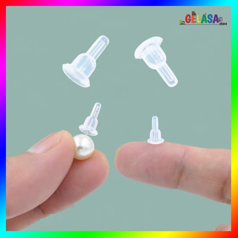 Gelasa Penutup Pantat Anting Tusuk Panjang Silikon Earring Stopper 2 pasang