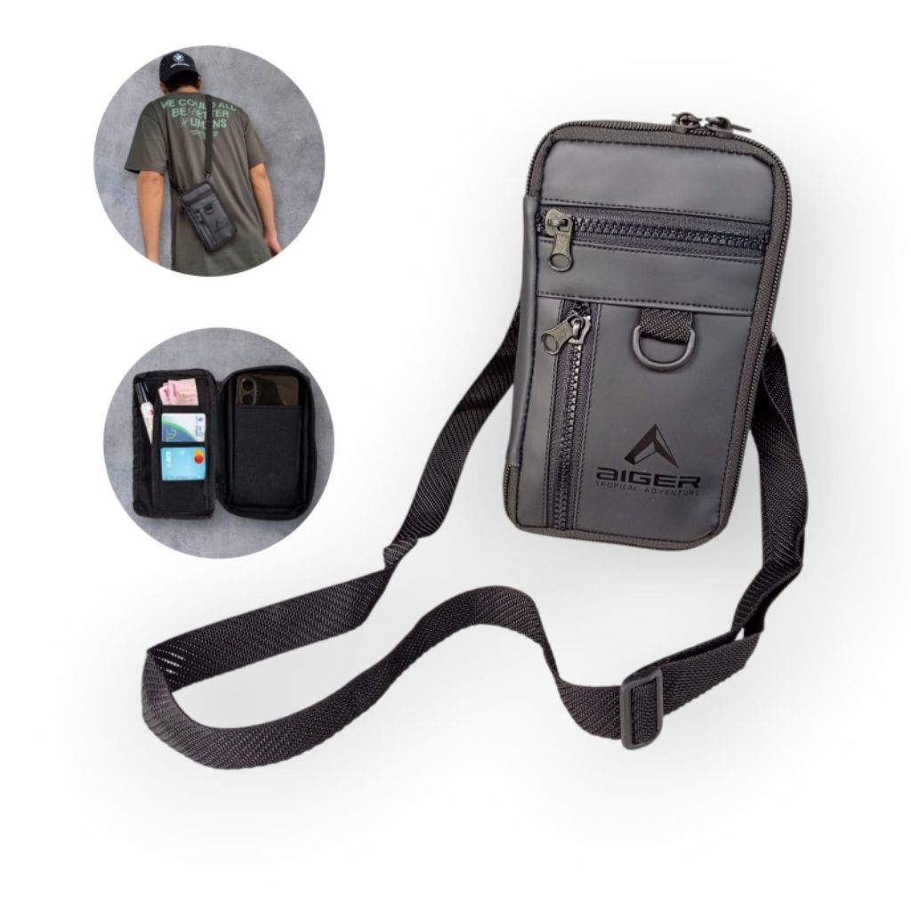 MAKAPAYO - TAS Hp Pria Bsports Tas Selempang Hp Pria Tas Dompet Hp Gantung Leher Hanging Wallet 2 in