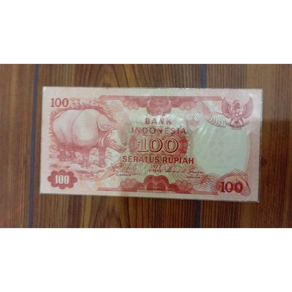 Uang Kuno Indonesia seri Badak Rp 100,- tahun 1977