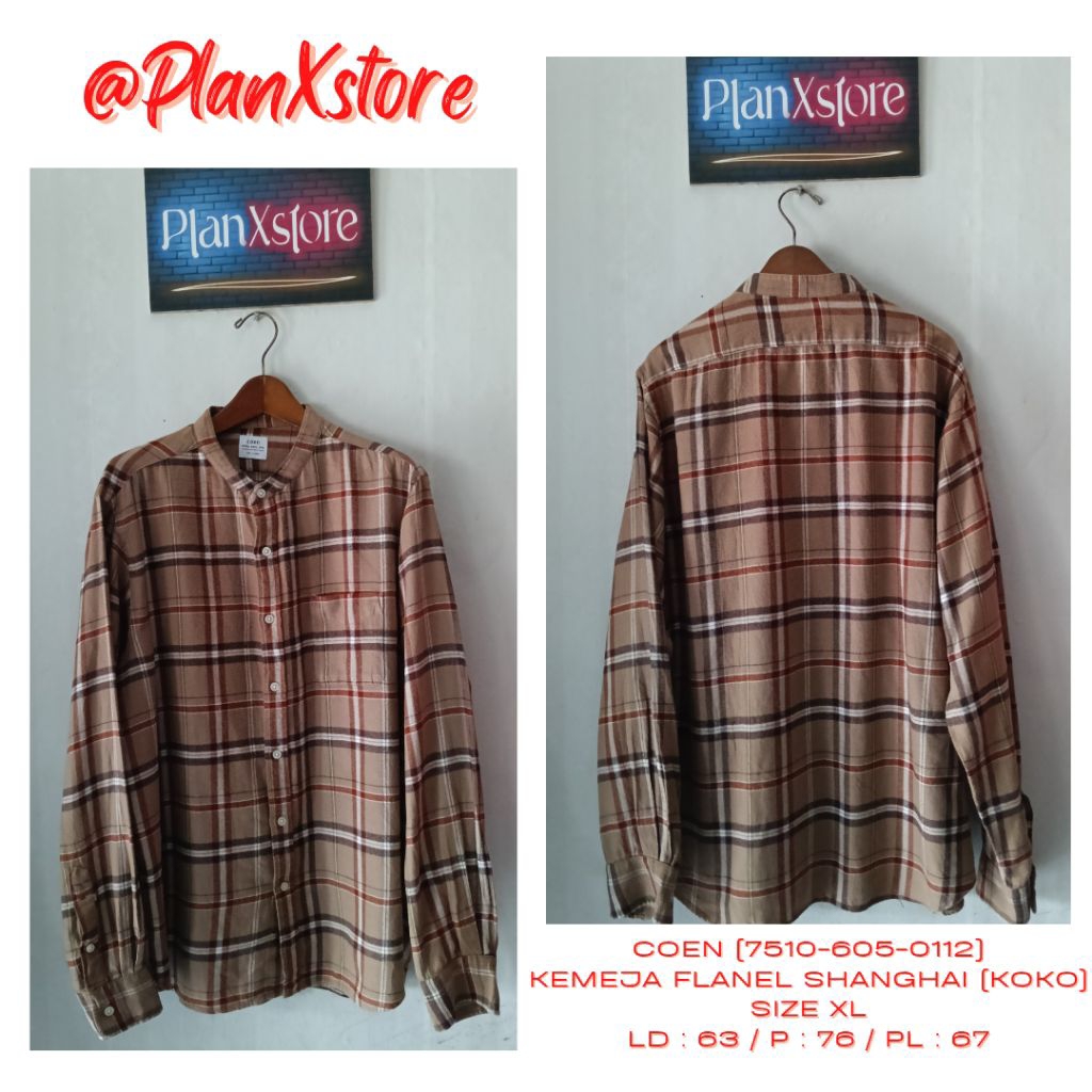 COEN (7510-605-0112) KEMEJA FLANEL KERAH SHANGHAI (KOKO) SIZE XL WARNA KOTAK COKLAT