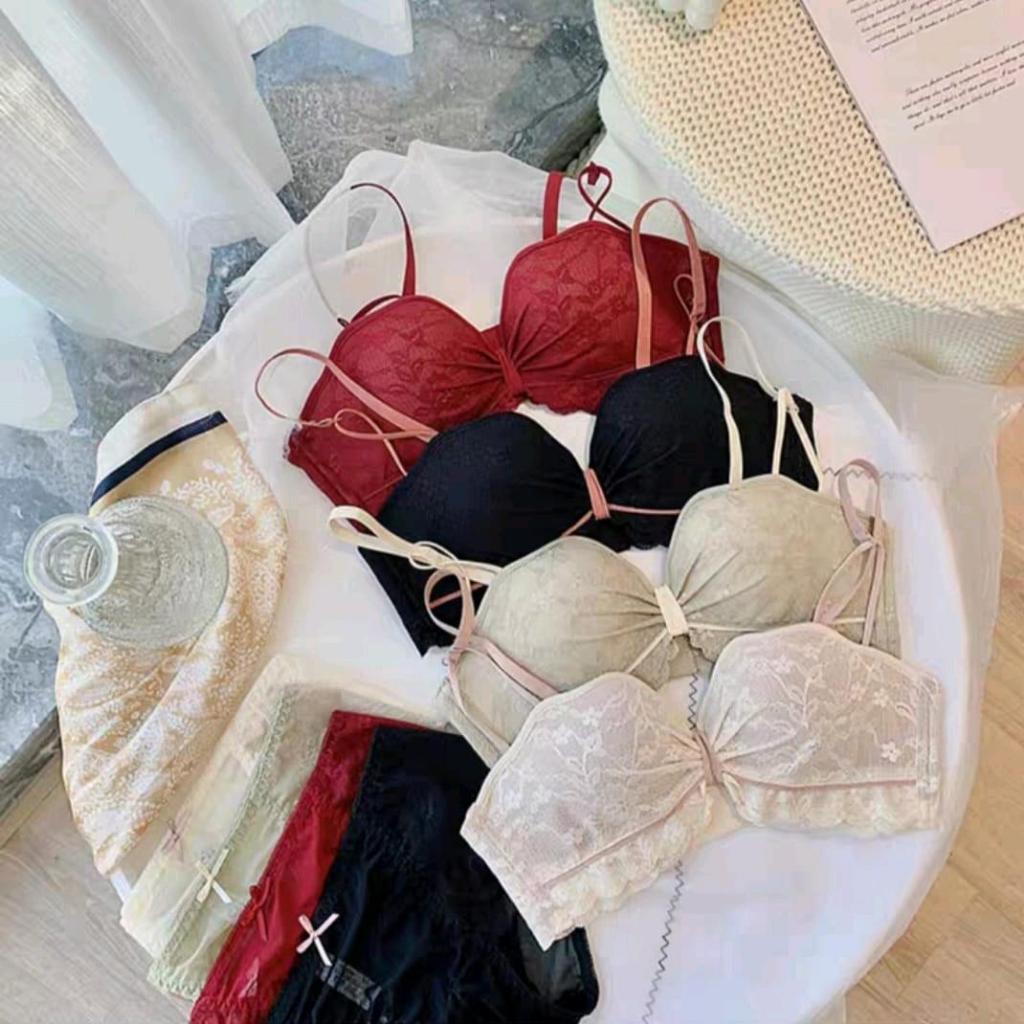 Bra Wanita Set+CD Busa Sedang Tanpa Kawat Bra Push Up Model Half Cup A To B| Bra Seserahan Bra Dinas