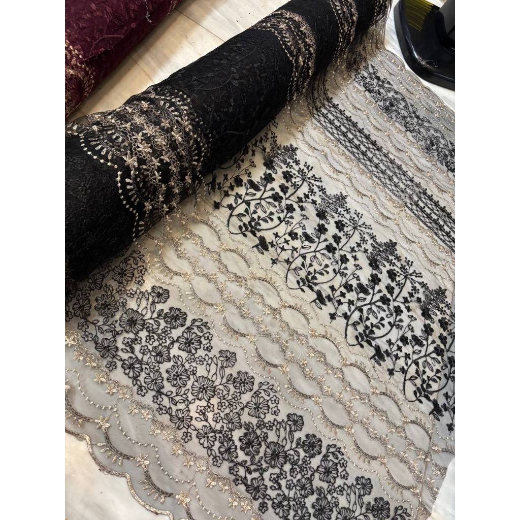 0,5 Meter Bahan Kain Kebaya Brokat Tile Modern Embroidery Bordir Two Tone Botanical Series Warna Hit