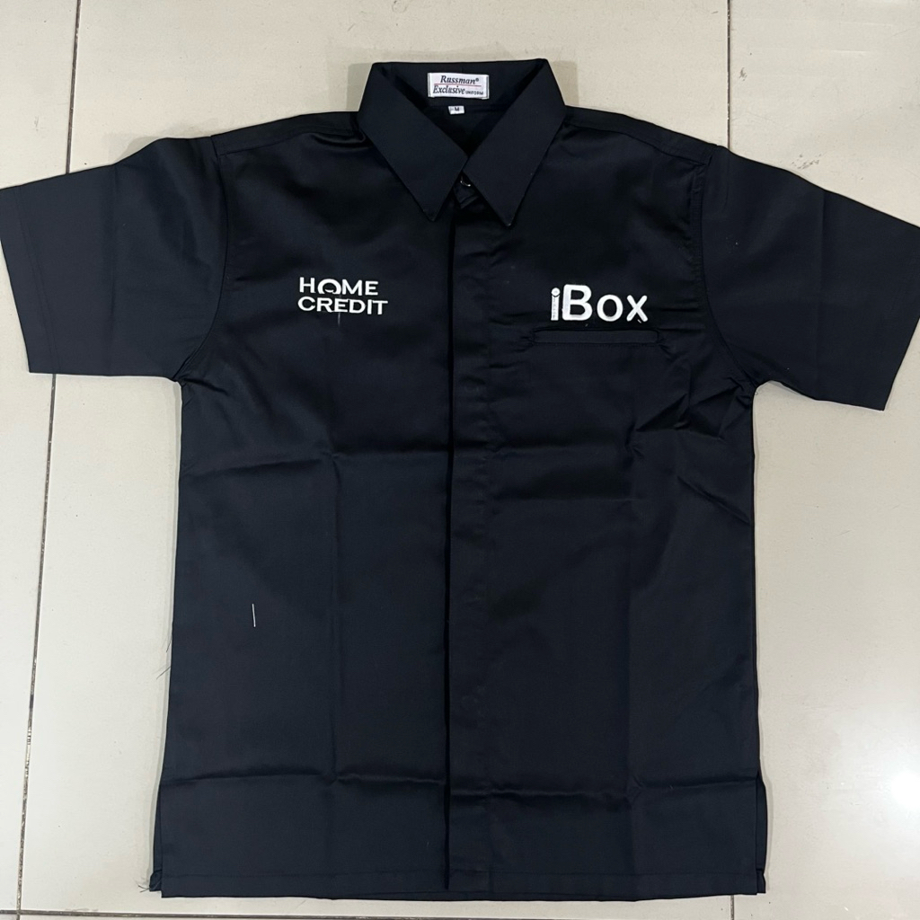 kemeja seragam home credit ibox terbaru full bordir baju home credit hitam k1