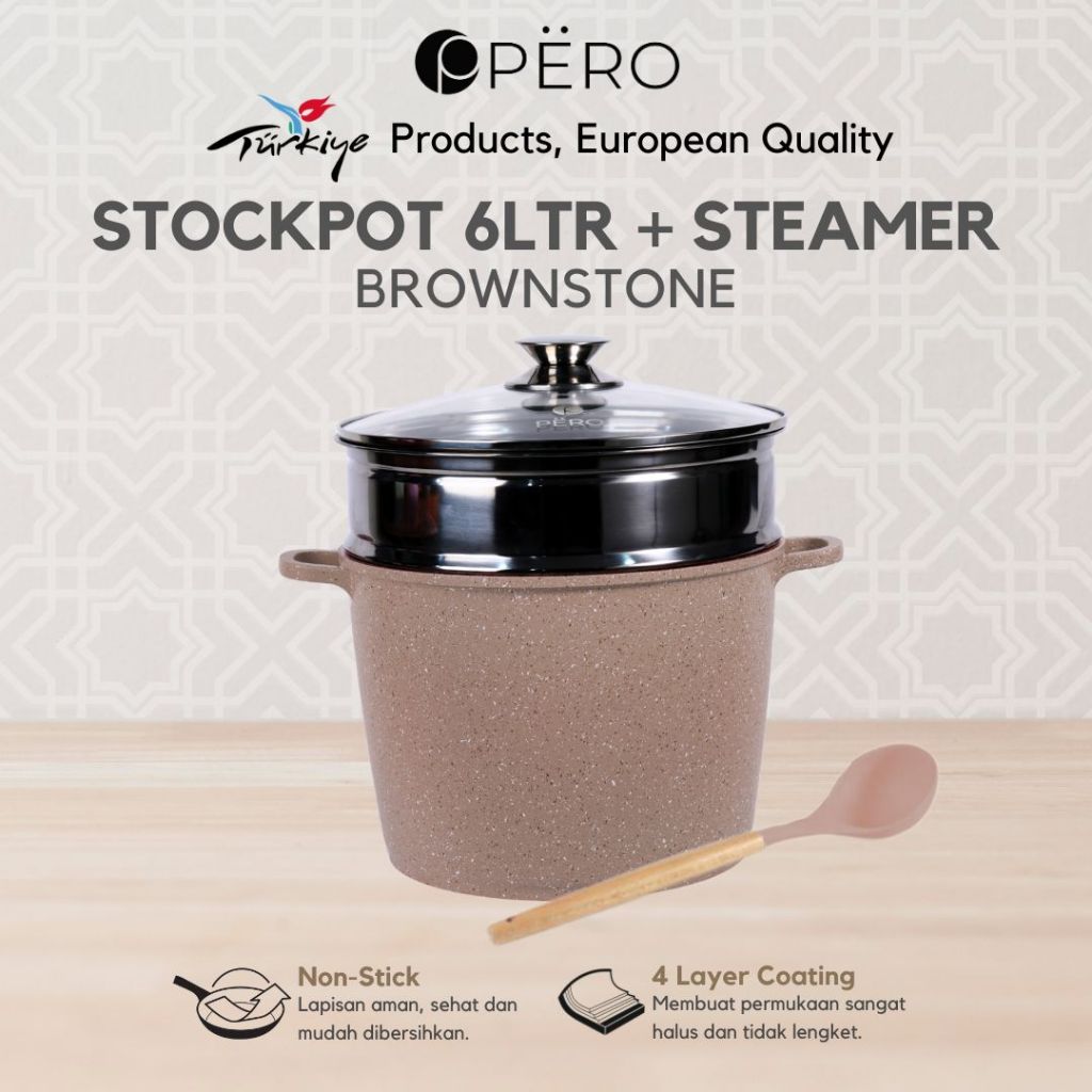 [Promo Best Deal] Pero Stock Pot Panci Gentong 24cm with Steamer Stainless / Panci Granite Anti Leng