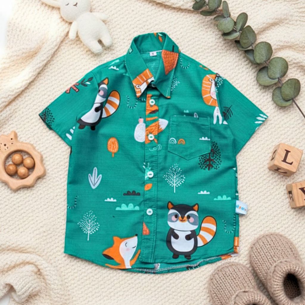 Baju Anak Laki-Laki Baju Anak laki-laki | 1–6 Tahun Motif Hewan Serigala Jungle Dance | Katun Korea 