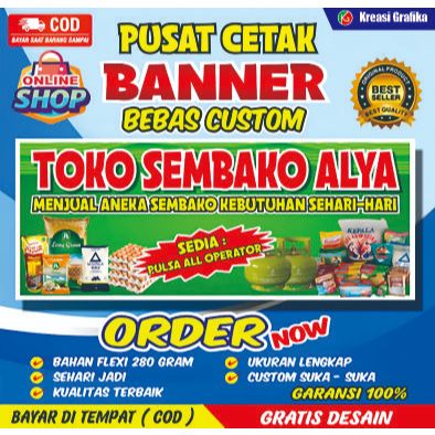 CETAK BANNER TOKO MURAH/BANNER WARUNG CUSTOM/ SPANDUK WARUNG SEMBAKO/SPANDUK GRATIS DESAIN/ SPANDUK
