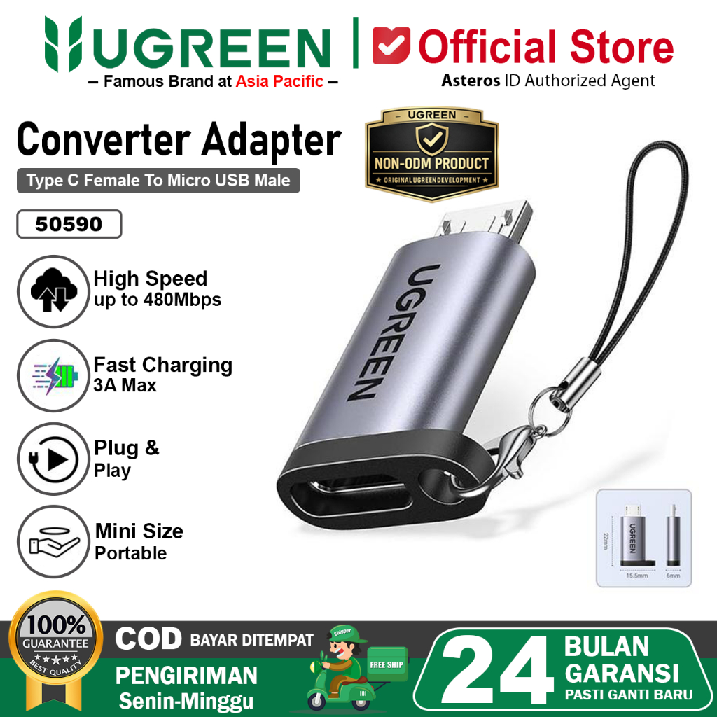 UGREEN Converter Type C Female To Micro USB Male 480Mbps 50590