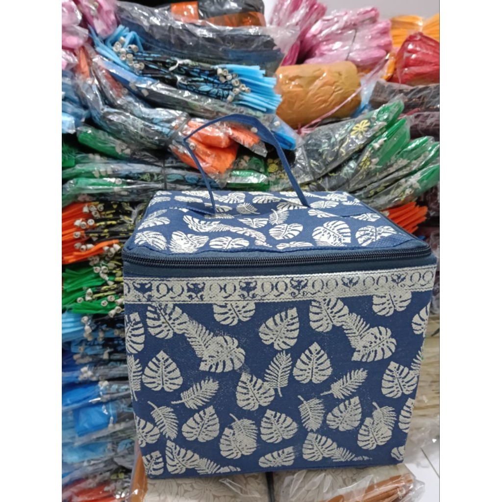 (60pcs) Tas Hajatan Kubus Resleting Daun navy UK.22x22x20cm