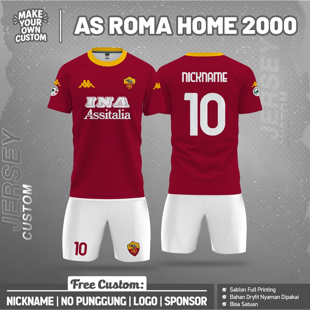 Jersey Bola AS ROMA HOME 2000 Free Custom Nama dan No punggung full printing
