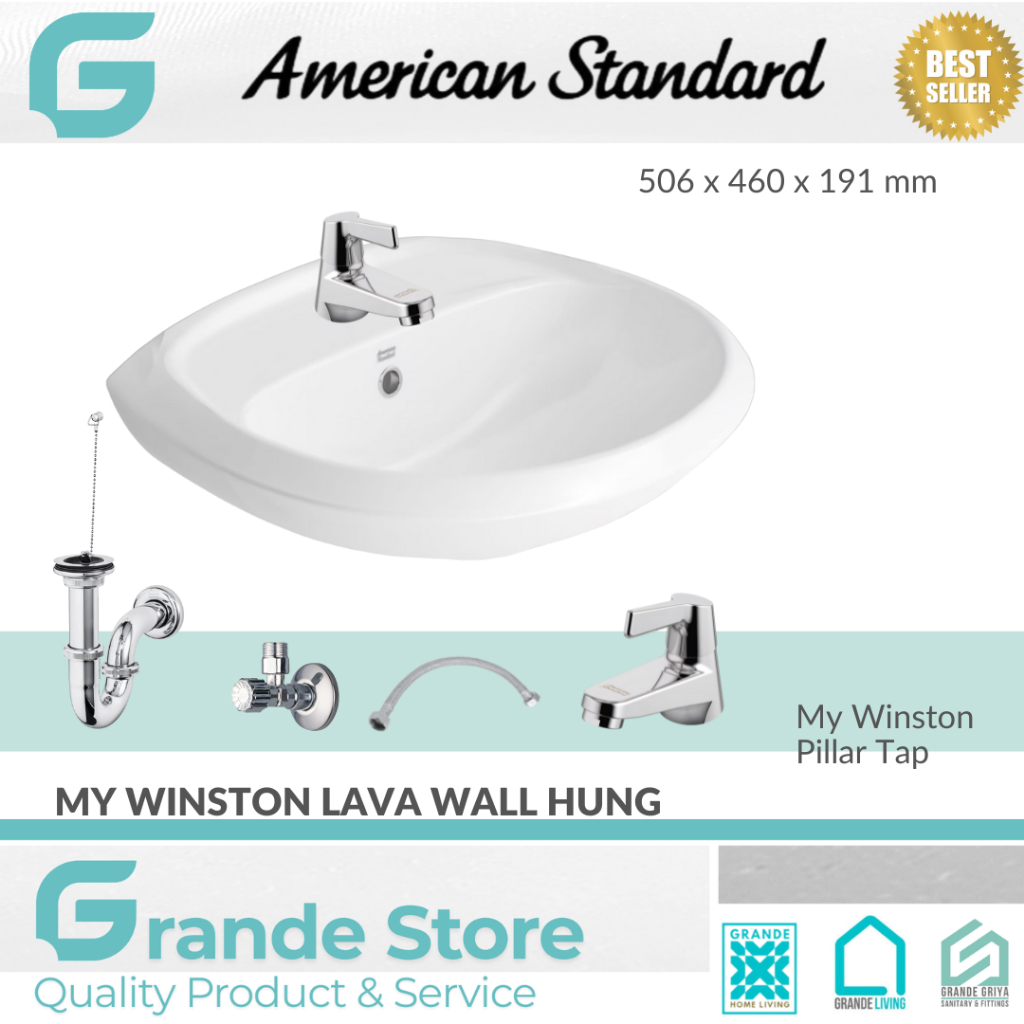 American Standard Wastafel Gantung My Winston Lava Set Lengkap My Winston Pillar Tap