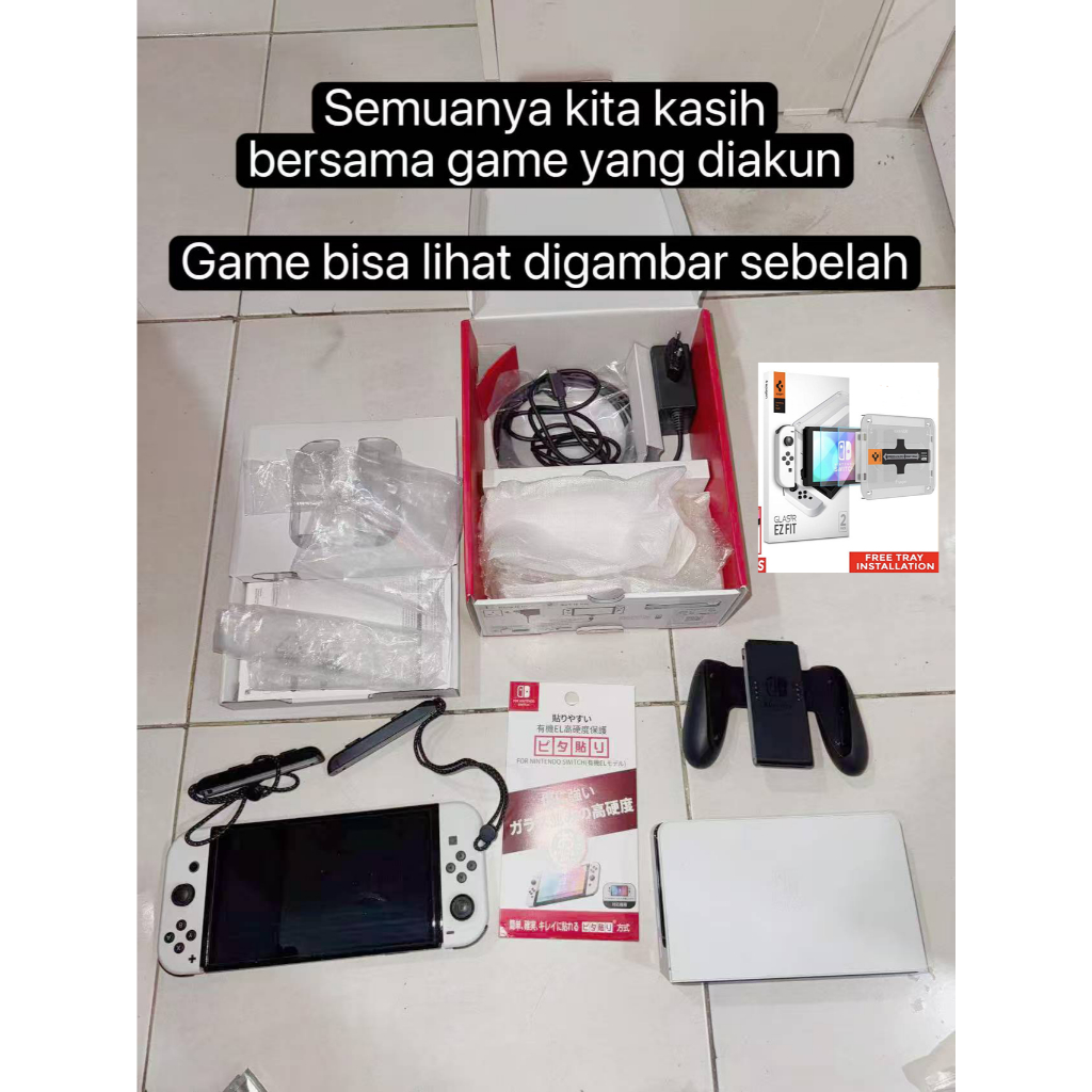 Nintendo Switch OLED Second Bekas OFW Putih White Fullset 100% Mulus + 150MB/s read 128GB+Semua Game
