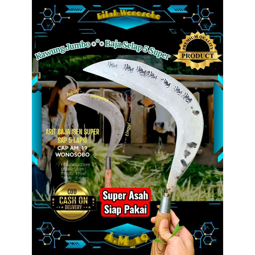Sabit Arit Kawung Jumbo Pengaritan & Ramban Baja Isen Full Selap 5 Lapis Super AM19 Wonosobo
