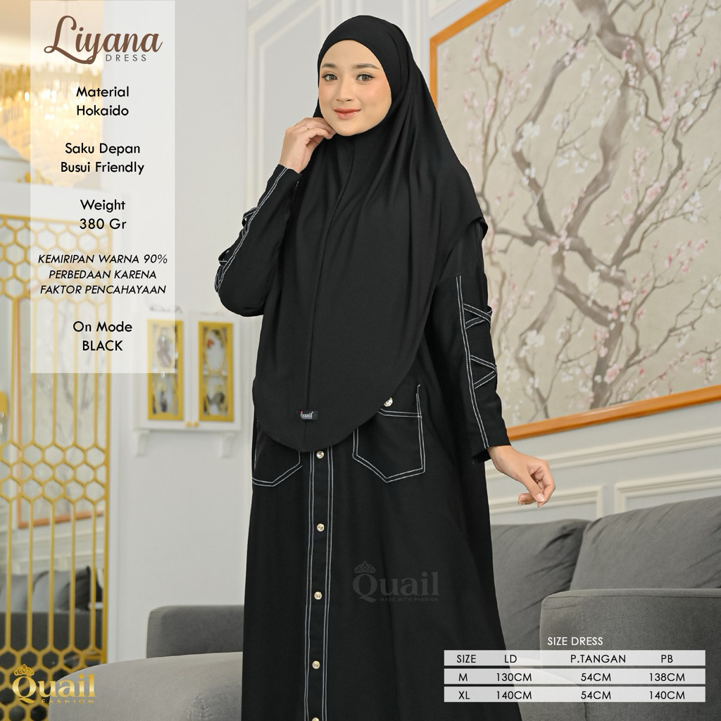 Gamis Liyana Dress Original Quail Fashion Material Hokaido Premium Busui Friendly Saku Depan Desain 