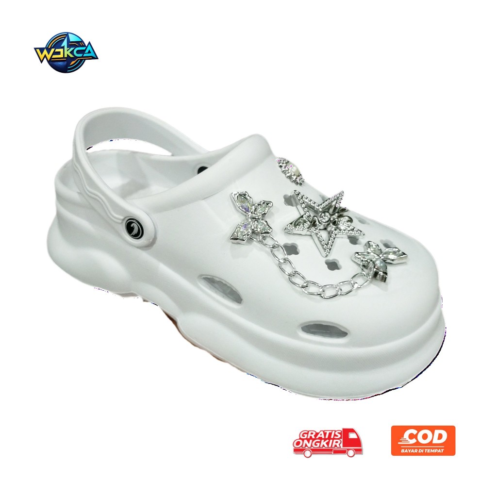 Sandal Wanita Model Baim Clog Lucu Terbaru Musim Panas Hiasan Bintang Rantai Pita Kupu-kupu Gaya Ins