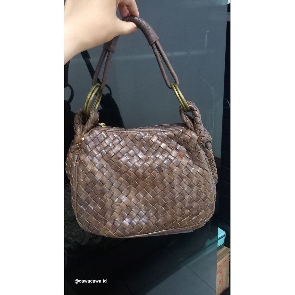 Tas Handbag Anyam Kulas Warna Espresso