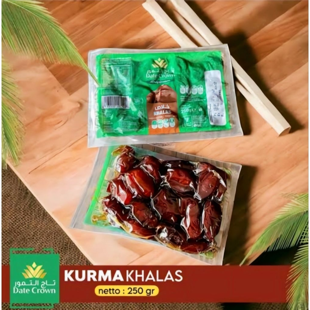 Date Crown Khalas Vacum Manis 250gr Kualitas Terbaru Netto 250gr