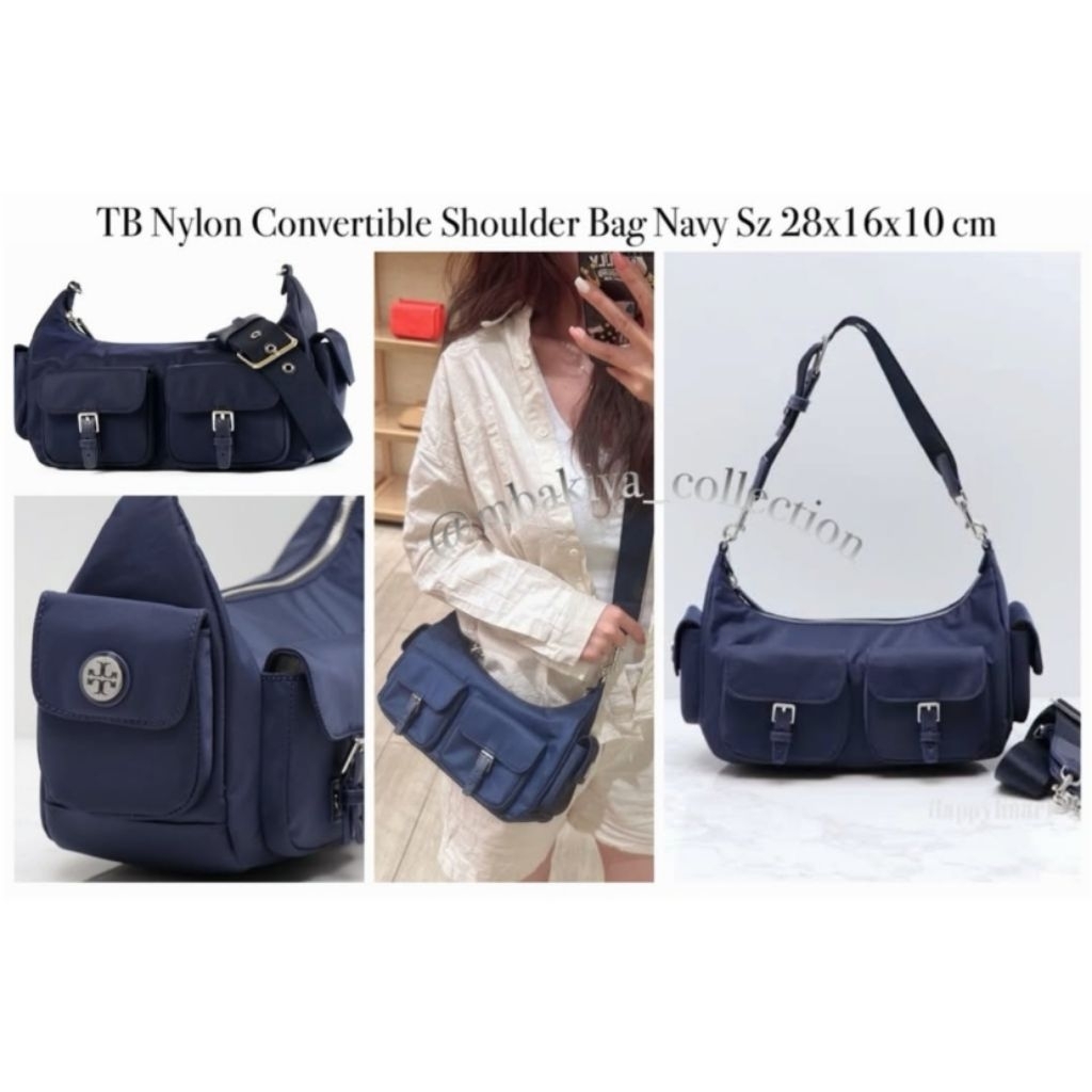 TB Nylon Convertible Shoulder Bag Navy